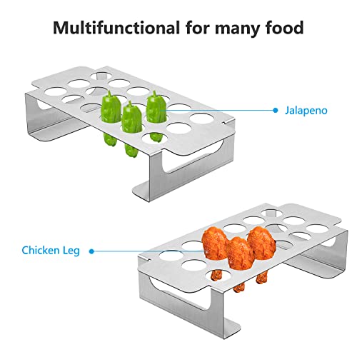 Zemibi Grill Pepper Rack for Smoker, Barbecue Stainless Steel Grilling Roasting Rack 18 Capacity with Handle, Cooking Chili Pepper and Chicken Wings & Legs Roaster on BBQ Oven or Smoker, Non-Stick