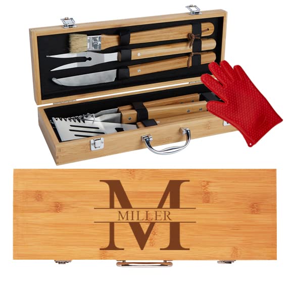 Personalized BBQ Set, Grill Set for Men, Custom BBQ Set, Gift for Dad Husband, Engraved BBQ Grill Set, Grilling Tools, BBQ Grill Utensil Set, Groomsmen Gift, 10 pc Set