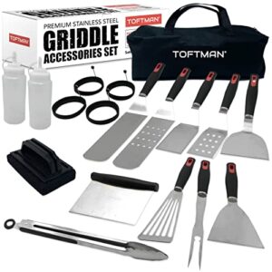 toftman griddle accessories kit for blackstone and camp chef - flat top grilling spatula and stovetop utensils tool set with grill tongs, cleaning kit, (griddle set)