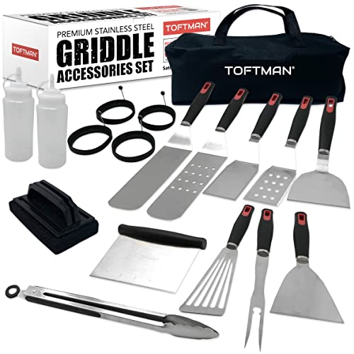 TOFTMAN Griddle Accessories Kit for Blackstone and Camp Chef - Flat Top Grilling Spatula and Stovetop Utensils Tool Set with Grill Tongs, Cleaning Kit, (Griddle Set)