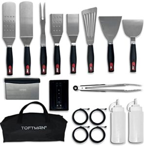 TOFTMAN Griddle Accessories Kit for Blackstone and Camp Chef - Flat Top Grilling Spatula and Stovetop Utensils Tool Set with Grill Tongs, Cleaning Kit, (Griddle Set)