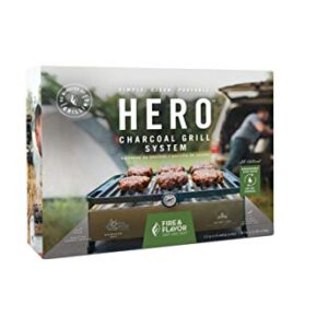 Fire & Flavor Hero Grill System - Ultra-Portable Grill for Camping, Tailgating, and BBQ on the Go - Tabletop Charcoal Grill Set Comes with Spatula, Thermometer, and Cutting Board