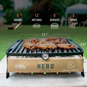 Fire & Flavor Hero Grill System - Ultra-Portable Grill for Camping, Tailgating, and BBQ on the Go - Tabletop Charcoal Grill Set Comes with Spatula, Thermometer, and Cutting Board