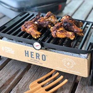 Fire & Flavor Hero Grill System - Ultra-Portable Grill for Camping, Tailgating, and BBQ on the Go - Tabletop Charcoal Grill Set Comes with Spatula, Thermometer, and Cutting Board