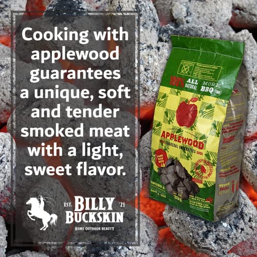 Billy Buckskin Co. Oak & Apple Charcoal Briquettes | Burns Hotter, Longer & Cleaner | 100% Natural Oak & Apple Wood | Prized Flavor Briquettes | Lights Easily | 6.5-Pound Bag