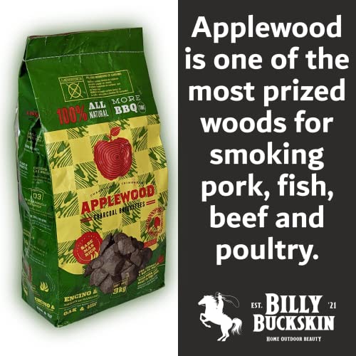 Billy Buckskin Co. Oak & Apple Charcoal Briquettes | Burns Hotter, Longer & Cleaner | 100% Natural Oak & Apple Wood | Prized Flavor Briquettes | Lights Easily | 6.5-Pound Bag