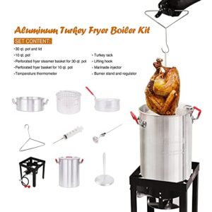 Creole Feast TFP1030 Turkey and Fish Fryer Pot Seafood Boiler Steamer Kit, 50000 BTU Propane Gas Burner, Silver