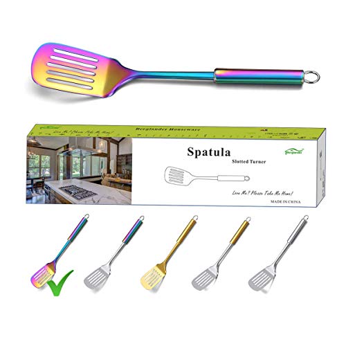 Berglander Spatula, Stainless Steel Rainbow Slotted Turner, Colorful Spatulas With Titanium Plating, Spatula For Cooking, Kitchen Spatulas, Barbeque Turner, Spatulas For BBQ (Rainbow)