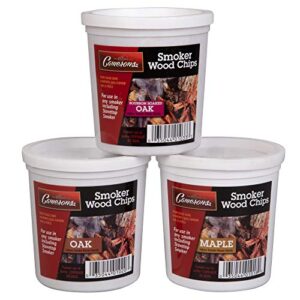 wood smoking chips - bourbon soaked oak, maple, and oak wood chips for smokers - set of 3 resealable pints (0.473176 l)