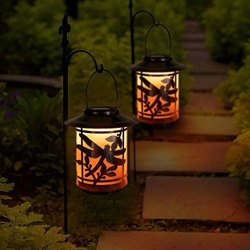 Solar Lanterns Outdoor Waterproof , Dragonfly Pattern Solar Lantern Outdoor Hanging with Handle, Metal LED Christmas Solar Outdoor Lights for Garden Patio Porch Pathway Yard Tabletop Decoration