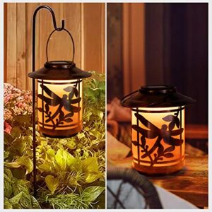 Solar Lanterns Outdoor Waterproof , Dragonfly Pattern Solar Lantern Outdoor Hanging with Handle, Metal LED Christmas Solar Outdoor Lights for Garden Patio Porch Pathway Yard Tabletop Decoration