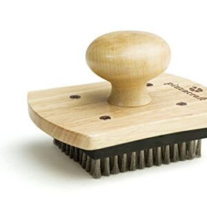 Pizzacraft 4" x 5" Hardwood Handled Pizza Stone Scrubber Brush with Stainless Steel Bristles - PC0206