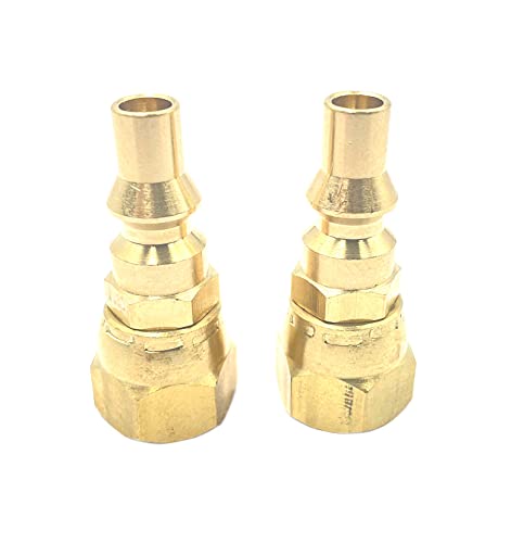 2pcs 1/4" Low Pressure Quick Contact Fittings Brass,RV Propane Contact Conversion Fittings for Gas Appliance Heater Grill Fire Pit and RV Quick Connect,1/4" Quick Key Connect Plug x 3/8" Female Flare