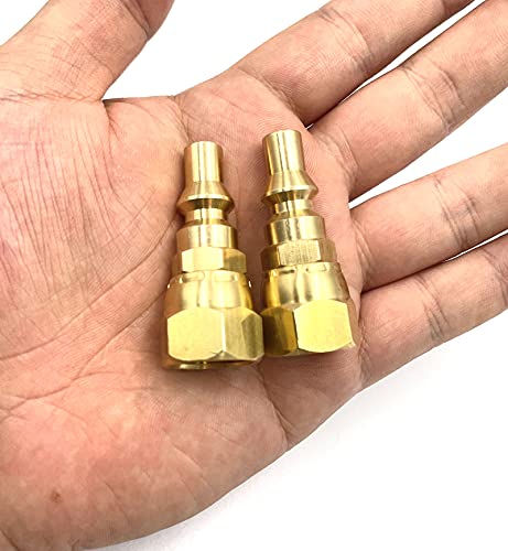 2pcs 1/4" Low Pressure Quick Contact Fittings Brass,RV Propane Contact Conversion Fittings for Gas Appliance Heater Grill Fire Pit and RV Quick Connect,1/4" Quick Key Connect Plug x 3/8" Female Flare