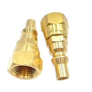 2pcs 1/4" Low Pressure Quick Contact Fittings Brass,RV Propane Contact Conversion Fittings for Gas Appliance Heater Grill Fire Pit and RV Quick Connect,1/4" Quick Key Connect Plug x 3/8" Female Flare