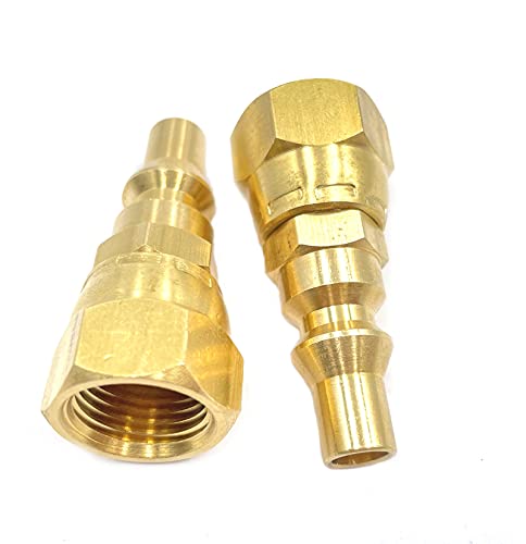 2pcs 1/4" Low Pressure Quick Contact Fittings Brass,RV Propane Contact Conversion Fittings for Gas Appliance Heater Grill Fire Pit and RV Quick Connect,1/4" Quick Key Connect Plug x 3/8" Female Flare