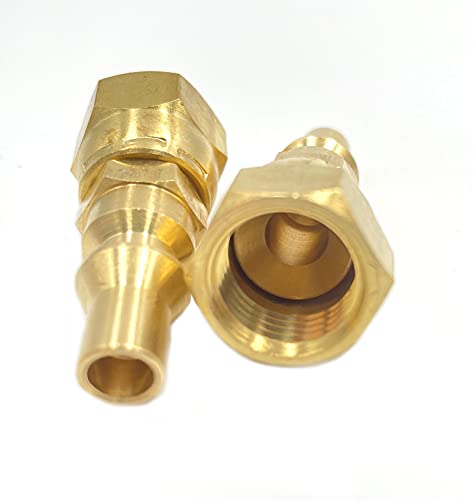 2pcs 1/4" Low Pressure Quick Contact Fittings Brass,RV Propane Contact Conversion Fittings for Gas Appliance Heater Grill Fire Pit and RV Quick Connect,1/4" Quick Key Connect Plug x 3/8" Female Flare