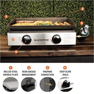 Blackstone 22" Tabletop Grill without Hood- Propane Fuelled – 22 inch Portable Gas Griddle with 2 Burners - Rear Grease Trap for Kitchen, Outdoor, Camping, Tailgating or Picnicking (1666)