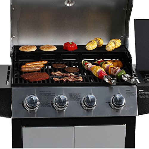 MASTER COOK Gas Grill, BBQ 4-Burner Cabinet Style Grill Propane with Side Burner, Stainless Steel