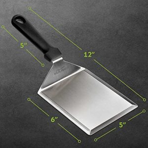 HULISEN Stainless Steel Large Grill Spatula - 6 x 5 Inch Heavy-Duty Metal Spatula with Cutting Edges, Kitchen Griddle Accessories, Smashed Burger Turner Scraper for BBQ Grill and Flat Top Griddle