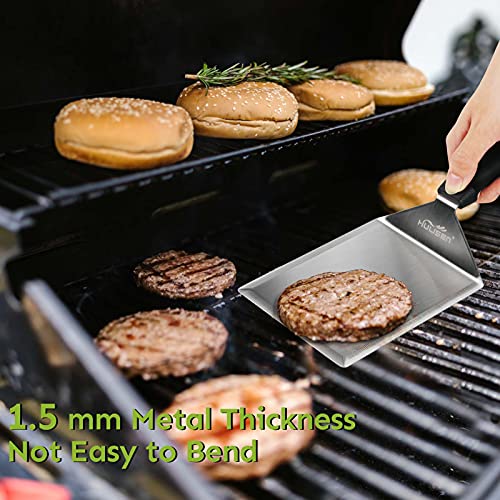 HULISEN Stainless Steel Large Grill Spatula - 6 x 5 Inch Heavy-Duty Metal Spatula with Cutting Edges, Kitchen Griddle Accessories, Smashed Burger Turner Scraper for BBQ Grill and Flat Top Griddle