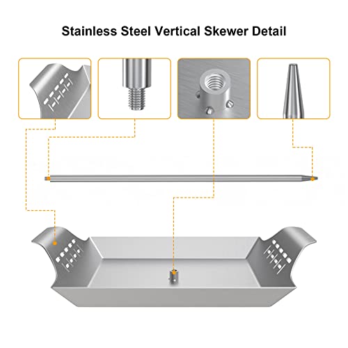 Stainless Steel 10 inch Vertical Skewer for Tacos Al Pastor-Shawarma Stand Skewer for Charcoal Grills or Stove,with 2 Removable Spikes(8.5“/12”)-Universal BBQ Grilling Accessory