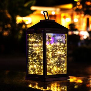 solar lantern lights metal sunwind with 30 warm white leds fairy string lights outdoor decorative table lamp (black-11.4"h)