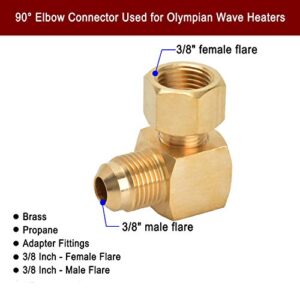 Stanbroil 90° Elbow Connector Replacement for Olympian Low Pressure Gas Fired Heaters - 3/8" Female Flare x 3/8" Male Flare