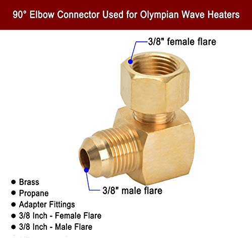 Stanbroil 90° Elbow Connector Replacement for Olympian Low Pressure Gas Fired Heaters - 3/8" Female Flare x 3/8" Male Flare