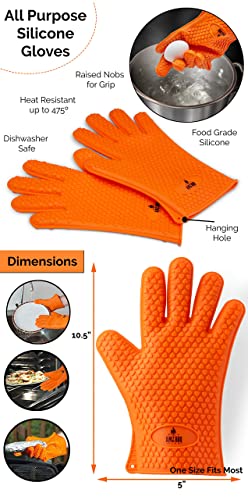 AMZ BBQ CLUB Grilling Accessories - Silicone BBQ Gloves, Food Grade Meat Claws, Digital Grilling Thermometer | BBQ Set for Cooking Grilling Barbecue Roasting Baking Open Flame
