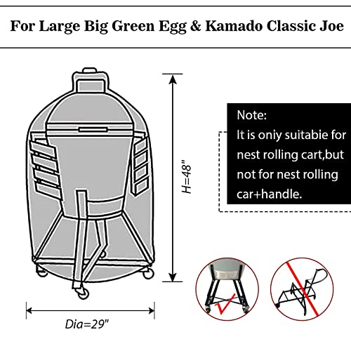 29 in Grill Full Cover for Large Big Green Egg,Kamado Classic Joe Ceramic Grill,29 Inch Dia Waterproof Outdoor Grill Cover Smoker Accessories Long Enough to Cover Wheel
