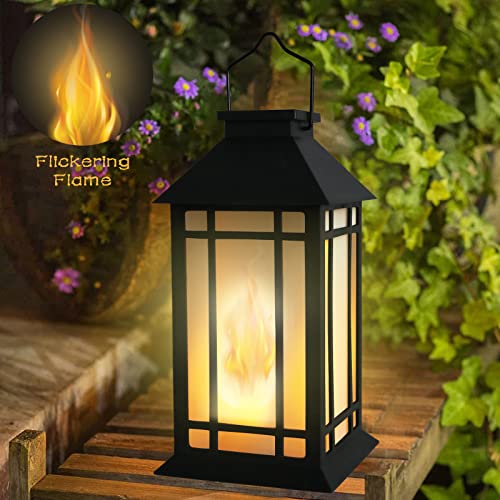 11" Solar Lantern Outdoor Garden Hanging Lanterns Waterproof LED Vintage Flickering Flame Lanterns for Patio, Table, Party.