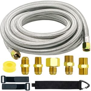 nqn upgraded 18 feet high pressure braided propane hose extension with conversion coupling 3/8" flare to 1/2" female npt, 1/4" male npt, 3/8" male npt, 3/8" male flare for bbq grill, fire pit, heater