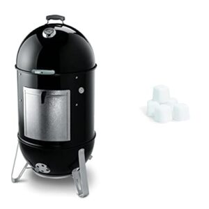 weber 731001 smokey mountain cooker 22-inch charcoal smoker, black and lighter cube bundle