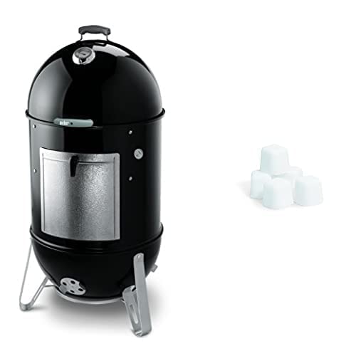 Weber 731001 Smokey Mountain Cooker 22-Inch Charcoal Smoker, Black and Lighter Cube Bundle