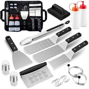 hasteel 14pcs griddle accessories kit, stainless steel metal spatulas with carrying bag, heavy duty griddle tools great for flat top teppanyaki bbq cooking grilling indoor & outdoor, dishwasher safe