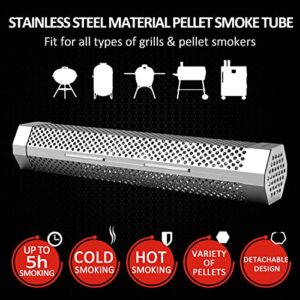 Smoke Tube, OTVAFAVA Upgraded Detachable 12'' Smoke Tube with Cap for Pellet Grill, Stainless Steel Hexagon BBQ Wood Pellet Smoker Tube for Any Grill or Smoker, Hot or Cold Smoking, Easy to Clean