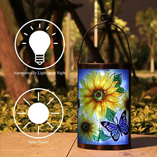 Hanging Solar Lantern Outdoor Waterproof LED Solar Lights Sunflower Decorative Solar Lanterns Tabletop Lamp for Outdoor Patio Garden Yard Decor