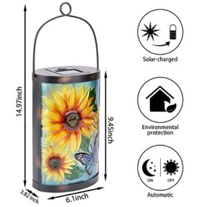 Hanging Solar Lantern Outdoor Waterproof LED Solar Lights Sunflower Decorative Solar Lanterns Tabletop Lamp for Outdoor Patio Garden Yard Decor