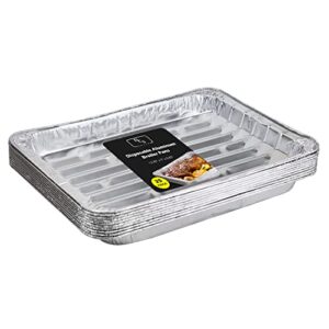 dcs deals pack of 25 disposable aluminum broiler pans – good for bbq, grill trays – multi-pack of durable aluminum sheet pans – ribbed bottom surface - 13.40" x 9" x 0.85"