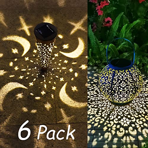 6Pack Moon Star Solar Lights Outdoor Decorative +1Pack Outdoor Solar Lantern