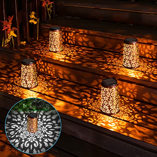 KINKAI 4 Pack Solar Powered Lanterns Outdoor Lights LED Waterproof Retro Garden Fairy Hanging Lantern for Outside Decor Patio Pathway Backyard 2 Modes Warm/Cool White