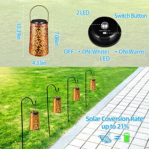 KINKAI 4 Pack Solar Powered Lanterns Outdoor Lights LED Waterproof Retro Garden Fairy Hanging Lantern for Outside Decor Patio Pathway Backyard 2 Modes Warm/Cool White