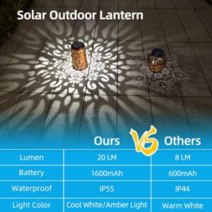 KINKAI 4 Pack Solar Powered Lanterns Outdoor Lights LED Waterproof Retro Garden Fairy Hanging Lantern for Outside Decor Patio Pathway Backyard 2 Modes Warm/Cool White