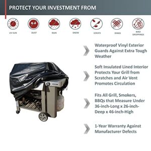 Formosa Covers | BBQ Outdoor Gas Grill Cover - Heavy Duty Waterproof Strong Protection for Weber, Brinkmann, Char Broil, Holland, Jenn Air Outside Storage - 36" L x 26" D x 46" H Black Vinyl