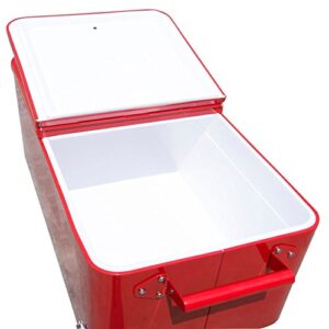 Outsunny 80 QT Rolling Cooling Bins Ice Chest on Wheels Outdoor Stand Up Drink Cooler Cart for Party, Red