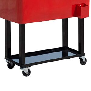 Outsunny 80 QT Rolling Cooling Bins Ice Chest on Wheels Outdoor Stand Up Drink Cooler Cart for Party, Red