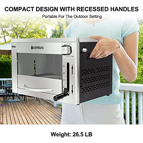 Camplux Propane Infrared Steak Grill, 1600℉ Fast Efficient Heating Outdoor Portable Gas Grill with Vertical Cooking, Stainless Steel Single Burner Propane Gas Grill, Perfect for Steak, Ribeyes, Picnic, BBQ