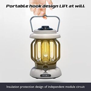 PINSAI LED Camping Lantern,Rechargeable Retro Metal Camping Light,Battery Powered Hanging Knob Dimmable Candle Lamp ,Portable Waterpoor Outdoor Tent Bulb, Emergency Lighting for Power Failure,Outages