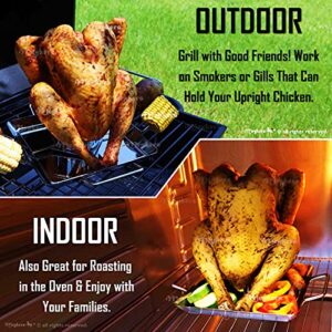 Meykers Beer Can Chicken Holder Stand - Vertical Roaster for Grill Smoker Oven - Stainless Steel Rack Tray Canister Vegetable Spike - BBQ Barbeque Smoke Seasoning Beer Butt Chicken Turkey Meat